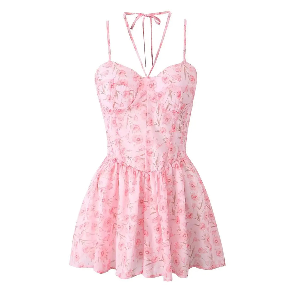 Sexy Halter Sling Floral Print Jumpsuit Floral Dress floraldress-250126