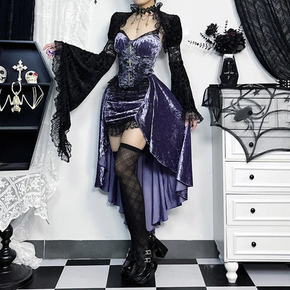 French Fashion Purple Slim Sling Trailing Gothic Dark High Waist Irregular Fairy Grunge Outfit