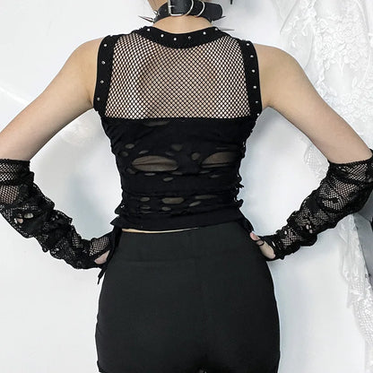 Gothic Trendy Sexy Fishnet Backless Steampunk Rave Party Crop Top