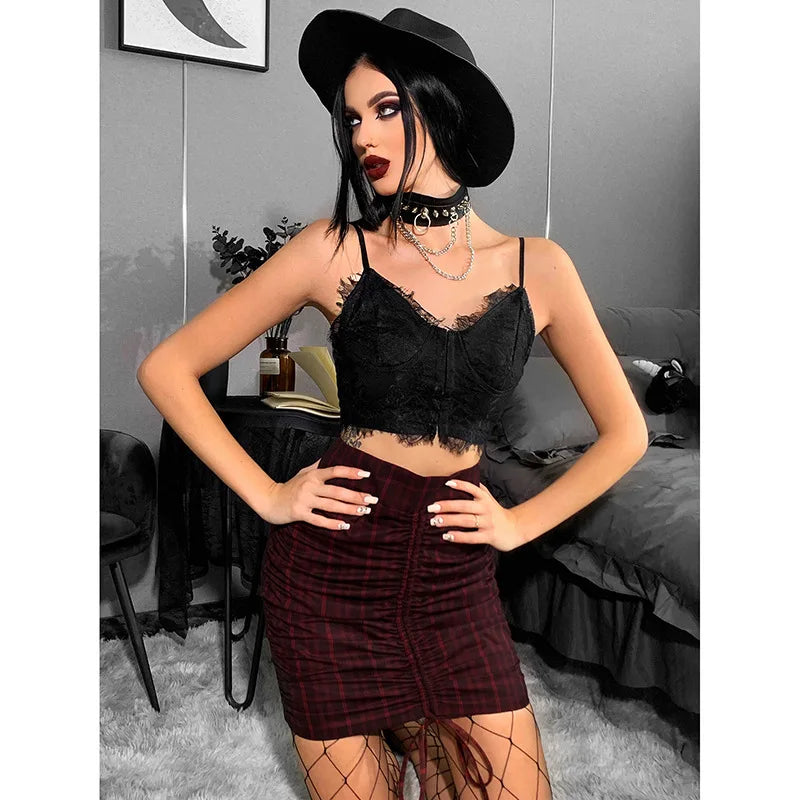 Gothic Punk Sexy Fairy Grunge V-neck Dark Lace Crop Top