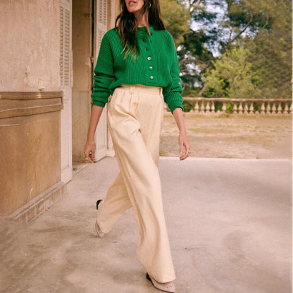 Cozy Warm Jacquard Long Sleeve Button Female Casual Christmas Sweater Sweaters-L