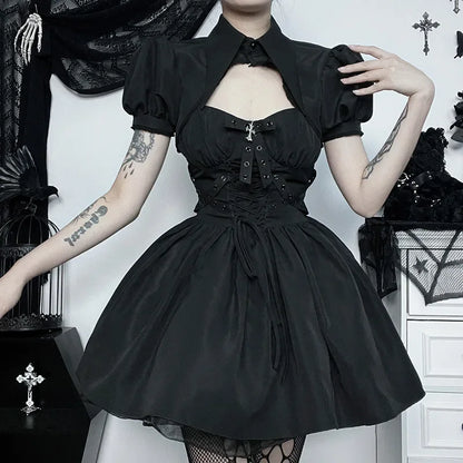 Dark Gothic Spaghetti Strap Elegant Grunge Ruched Bandage Punk Steampunk Outfit