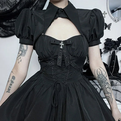 Dark Gothic Spaghetti Strap Elegant Grunge Ruched Bandage Punk Steampunk Outfit