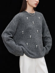 Gray Casual Pullover Sweater Dark Grey / XS