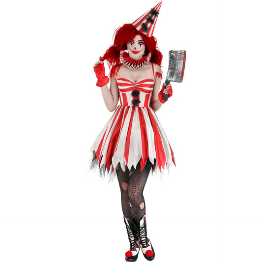 Clown Cosplay Dress Women Scary Carnival Party Halloween Costume