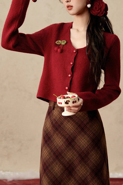 Short Knit Cherry Detail Christmas Cardigan