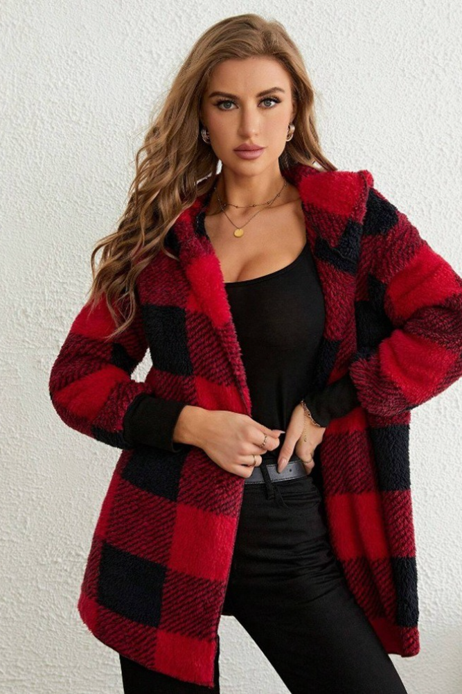 Loose Plaid Color Block Knit Cardigan Chic Christmas Outerwear