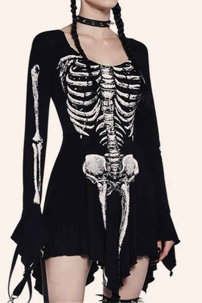 Halloween Gothic Skull Print Dress