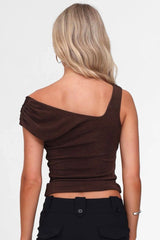 Solid Asymmetric Collar Sleeveless Tie Waist Crop Top