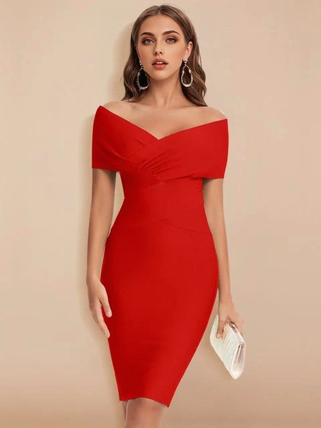 JuliaFashion - 2024 Sexy Off Shoulder V-Neck Bandage Dress