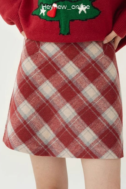 High Waist Tartan Mini Christmas Skirt