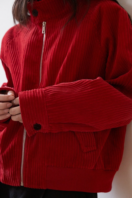 Vintage Corduroy Stand Collar Short Slim Christmas Outerwear