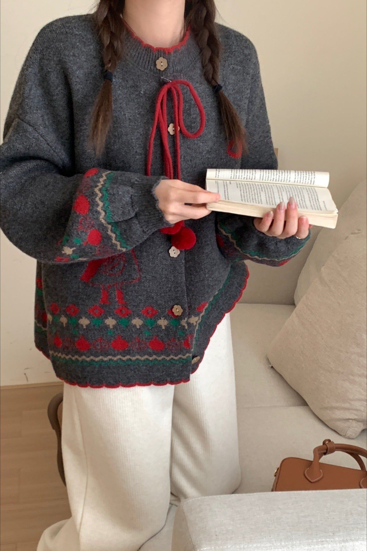 Pompom Oversized Christmas Cardigan