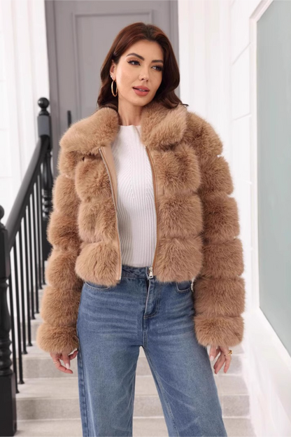 Elegant Short Faux Fur Classic Christmas Outerwear
