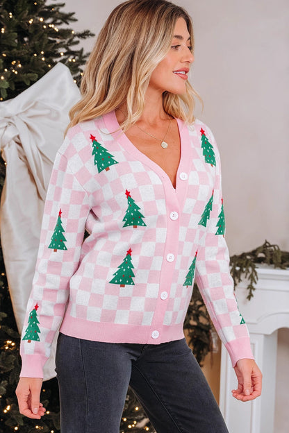 Plaid Drop Shoulder Christmas Cardigan