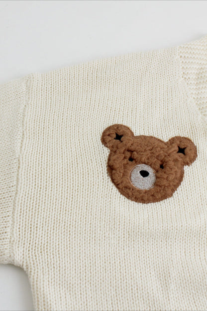 Bear Embroidery Short Christmas Cardigan