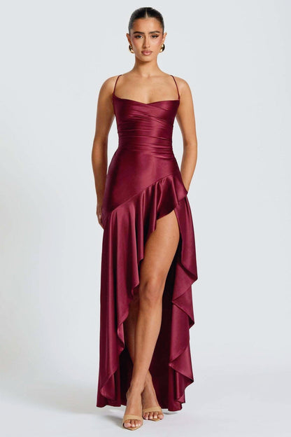 Asymmetric Ruffle Slip Dress