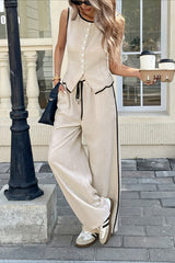 Chic Colorblock Sleeveless Vest Pants Set