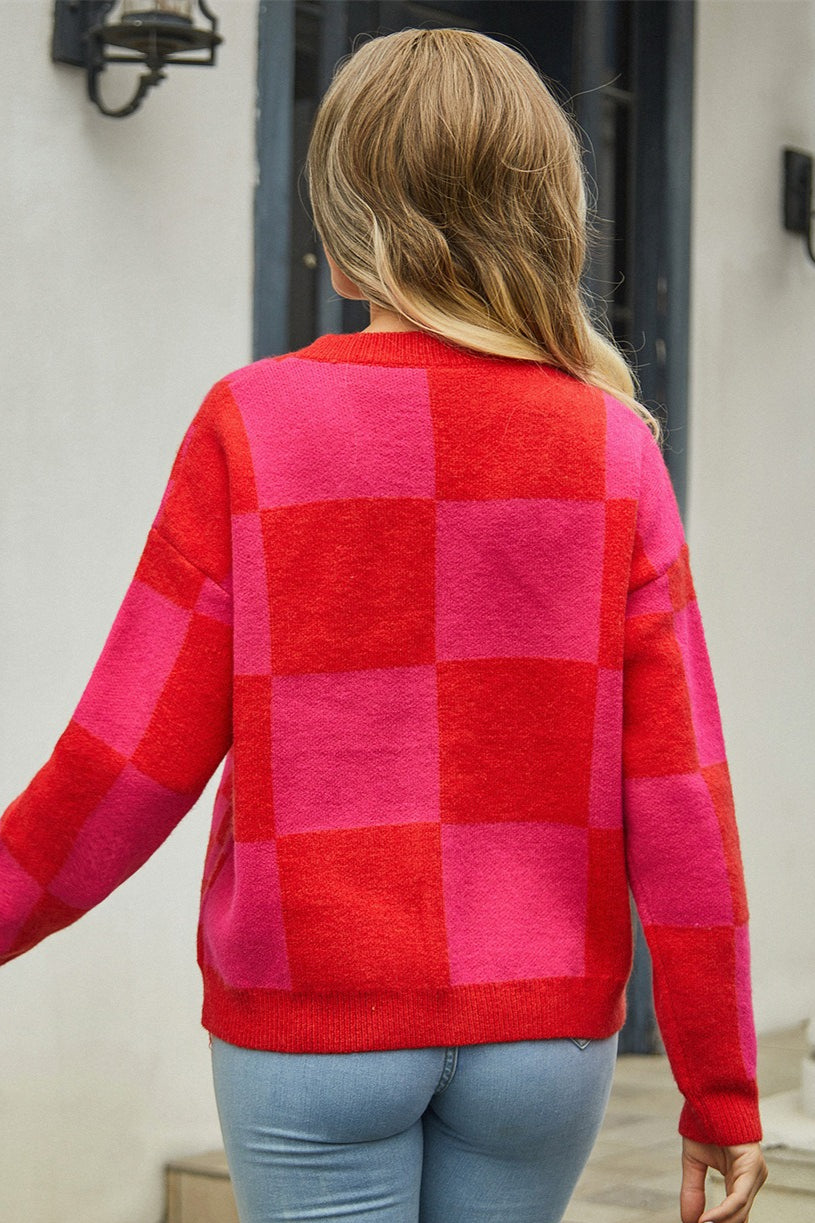 Plaid Panel Plus Size Christmas Cardigan