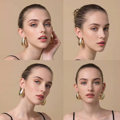 JuliaFashion-Extra Large Gold Plated Teardrop Earrings