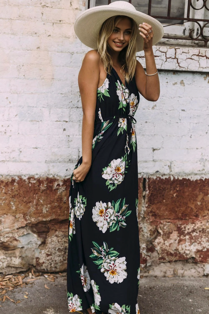 JuliaFashion - 2024 The Floral Touch Plunging Neck Maxi Dress