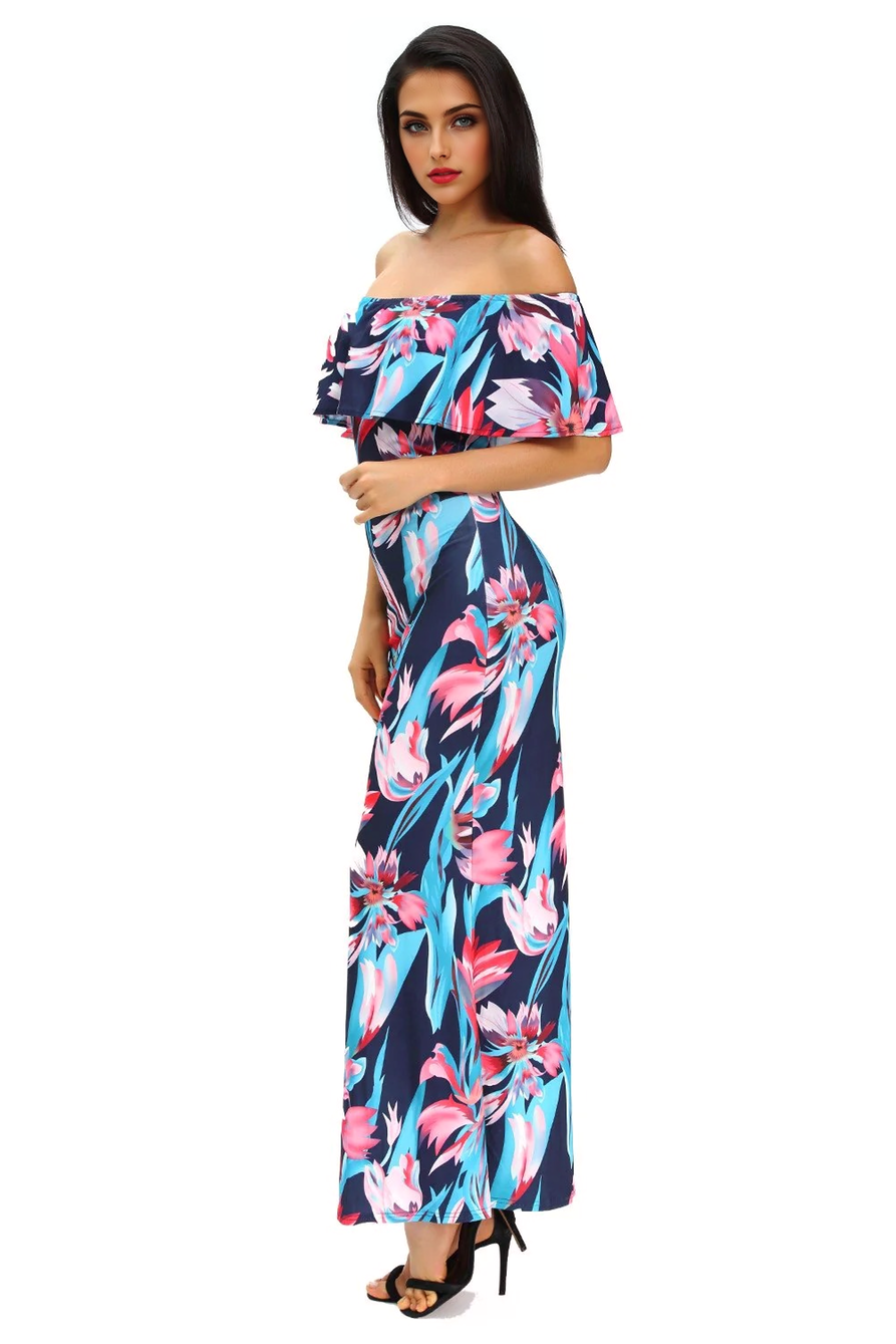 JuliaFashion - 2024 The Flourishing Days Printed Off-the-shoulder Maxi Dress