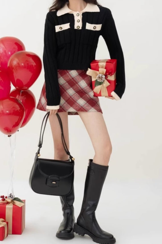 High Waist Tartan Mini Christmas Skirt