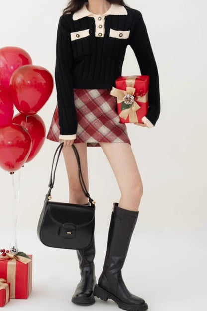High Waist Tartan Mini Christmas Skirt