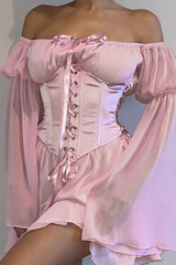 Asymmetric Ruched Chiffon Belted Waist Skirt Set