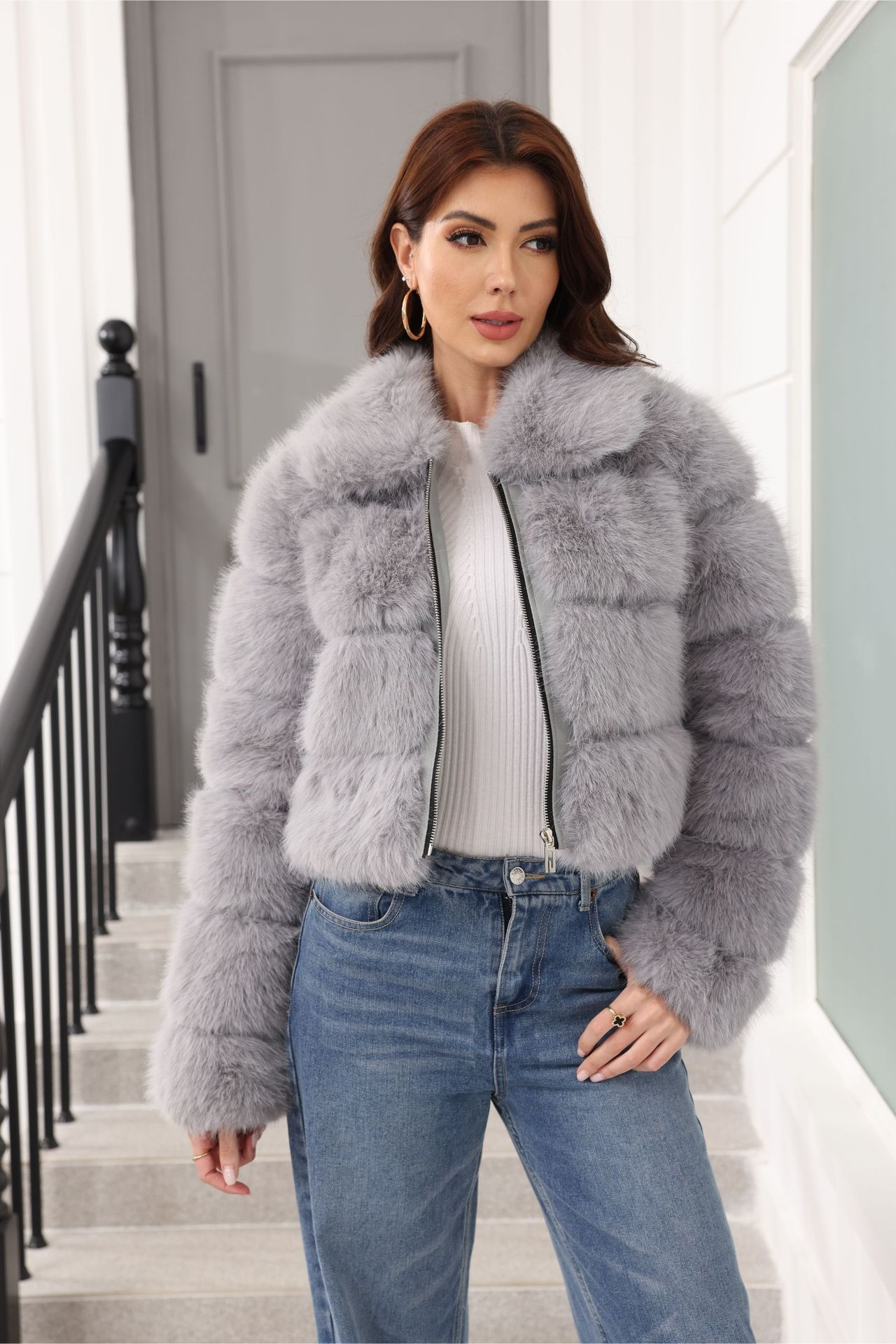 Elegant Short Faux Fur Classic Christmas Outerwear