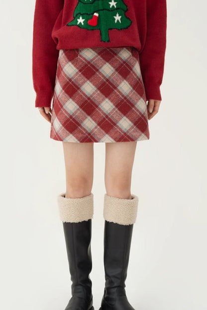 High Waist Tartan Mini Christmas Skirt
