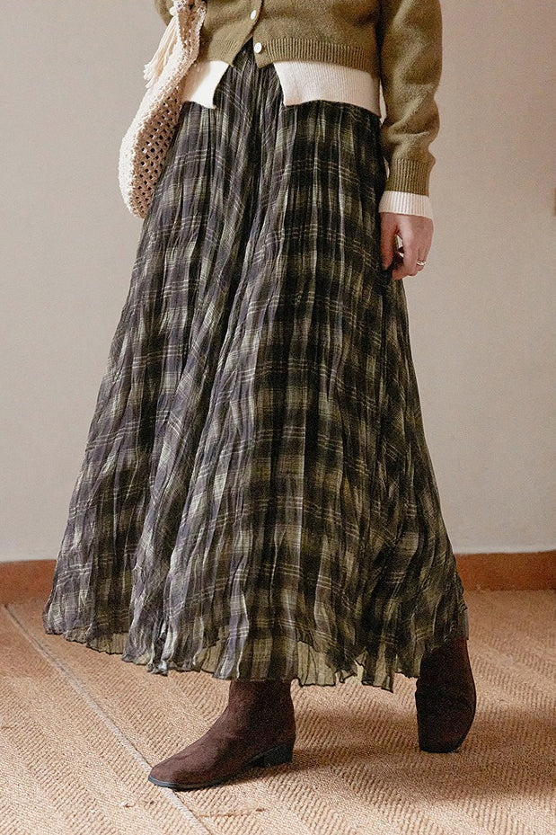 Plaid A-Line Maxi Christmas Skirt