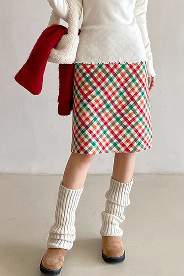 Checkered Wool Christmas Skirt