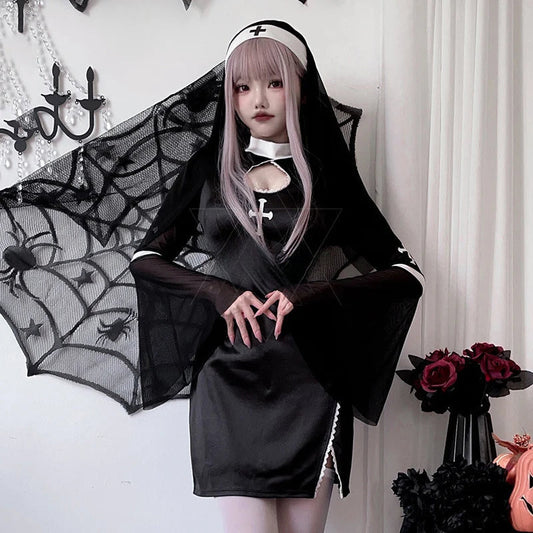 Sexy Halloween Gothic Cosplay Women Party Nun Vampire Outfits Costume