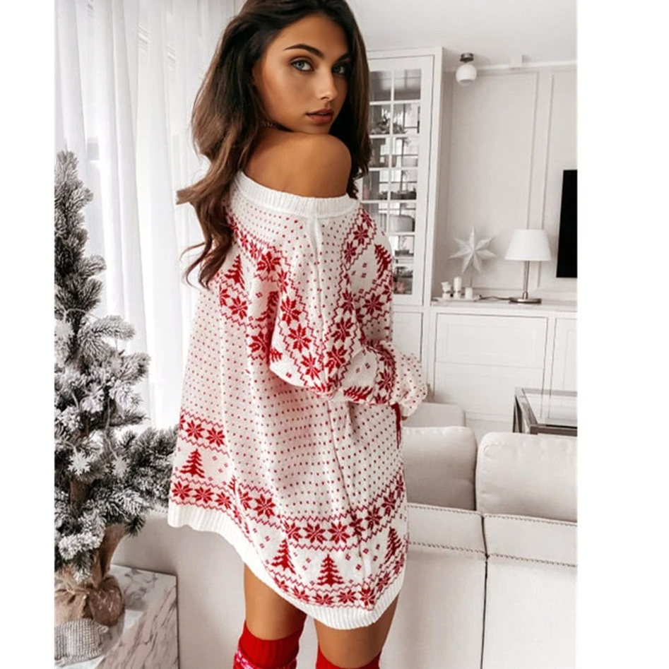 JuliaFashion - 2024 Sweater Women Knitting Xmas Christmas Elk Long Sleeve O Neck Ladies Jumper