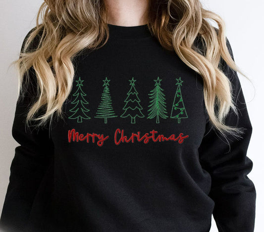 Cute Literary Pencil Drawing Marry Christmas Slogan Girl Hoodie Black / S Hoodies-L