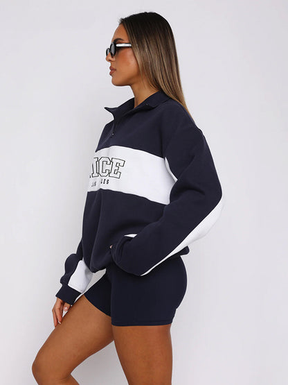 Sporty Casual Stylish Contrast Color Zip-up Sweatshirt