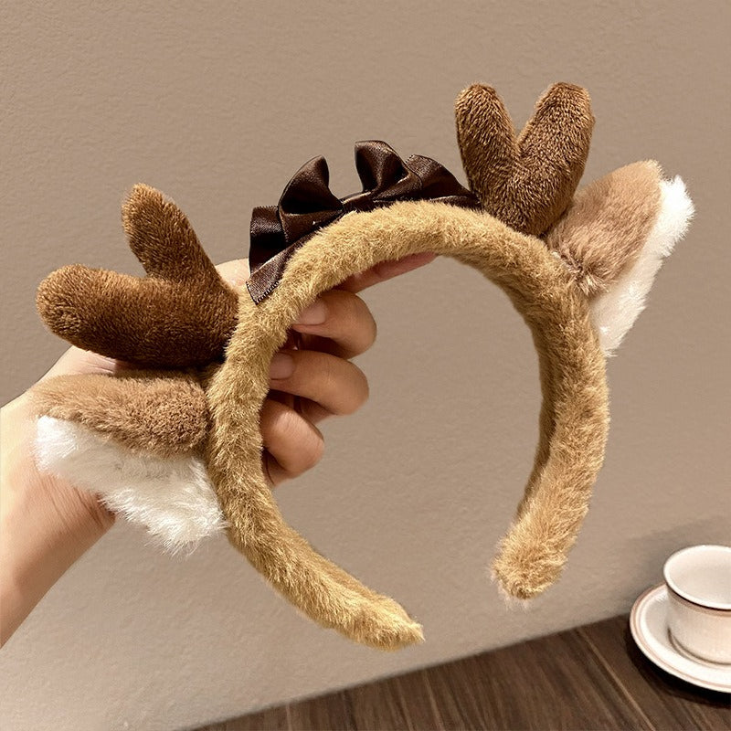 Christmas Bow Antler Plush Cute Hair Accessory