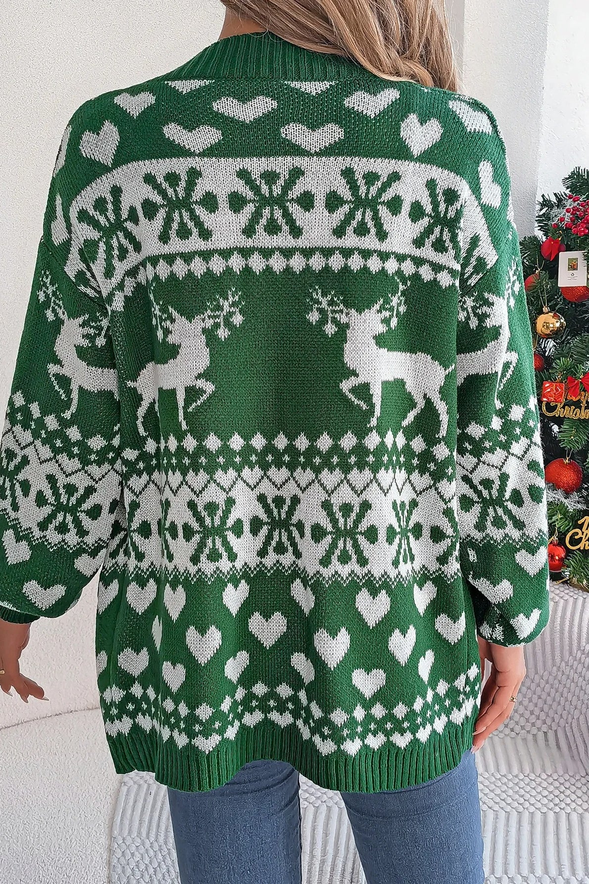 Christmas Deer Pocket Lantern Sleeve Christmas Cardigan
