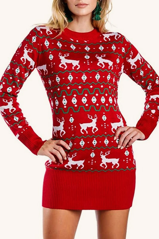 Christmas Jacquard Cozy Casual Pullover Sweater Dress