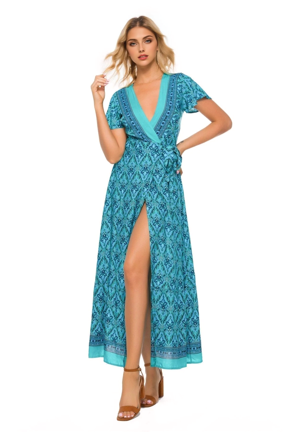 JuliaFashion-Boho Chic Summer Wrap Long Dress