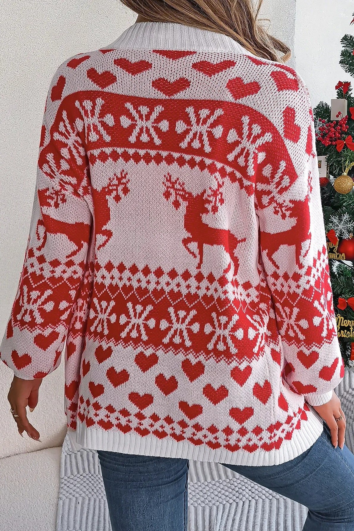 Christmas Deer Pocket Lantern Sleeve Christmas Cardigan