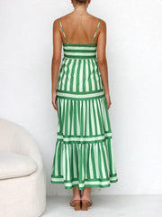 Suspender Open Back Striped Graceful Positioning Print Pocket Midi Dress Dresses