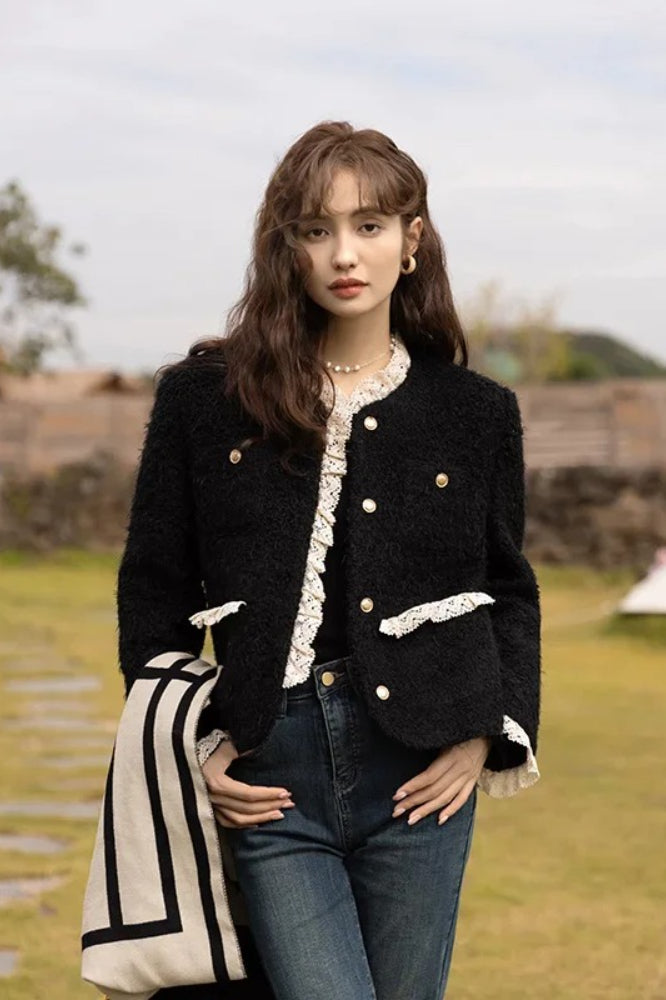 Retro Lace Splicing Wool Christmas Outerwear