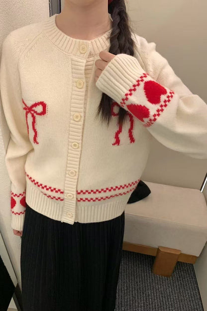 Relaxed Fit Bow Front Christmas Cardigan