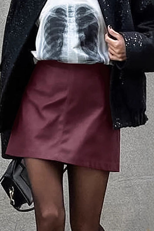 Red Matte Leather Christmas Skirt