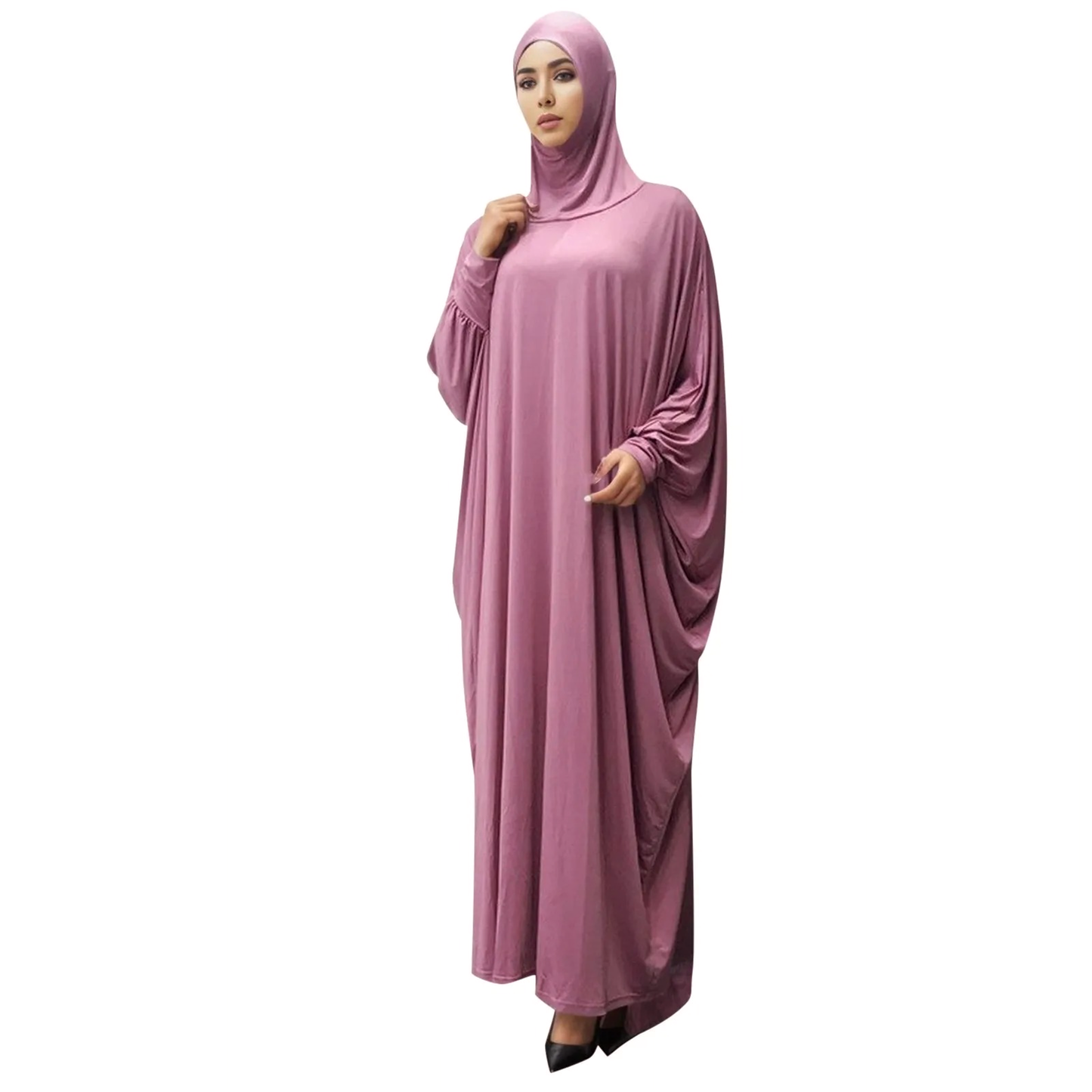 JuliaFashion - Women Solid Color Headgear Bat Cardigan Robes Ramadan Muslim Muslim Clothes Long Sleeve Cardigan Maxi Dress