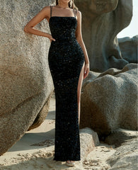 Sequins Spaghetti Strap Party Dress Partydress-241208