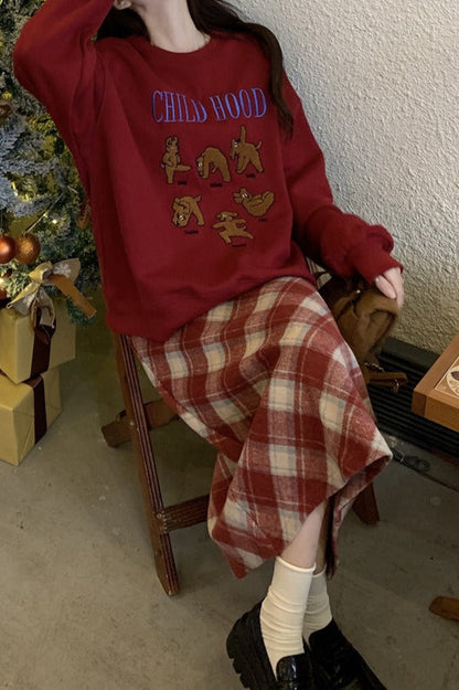 High Waist Vintage A-Line Slit Christmas Skirt