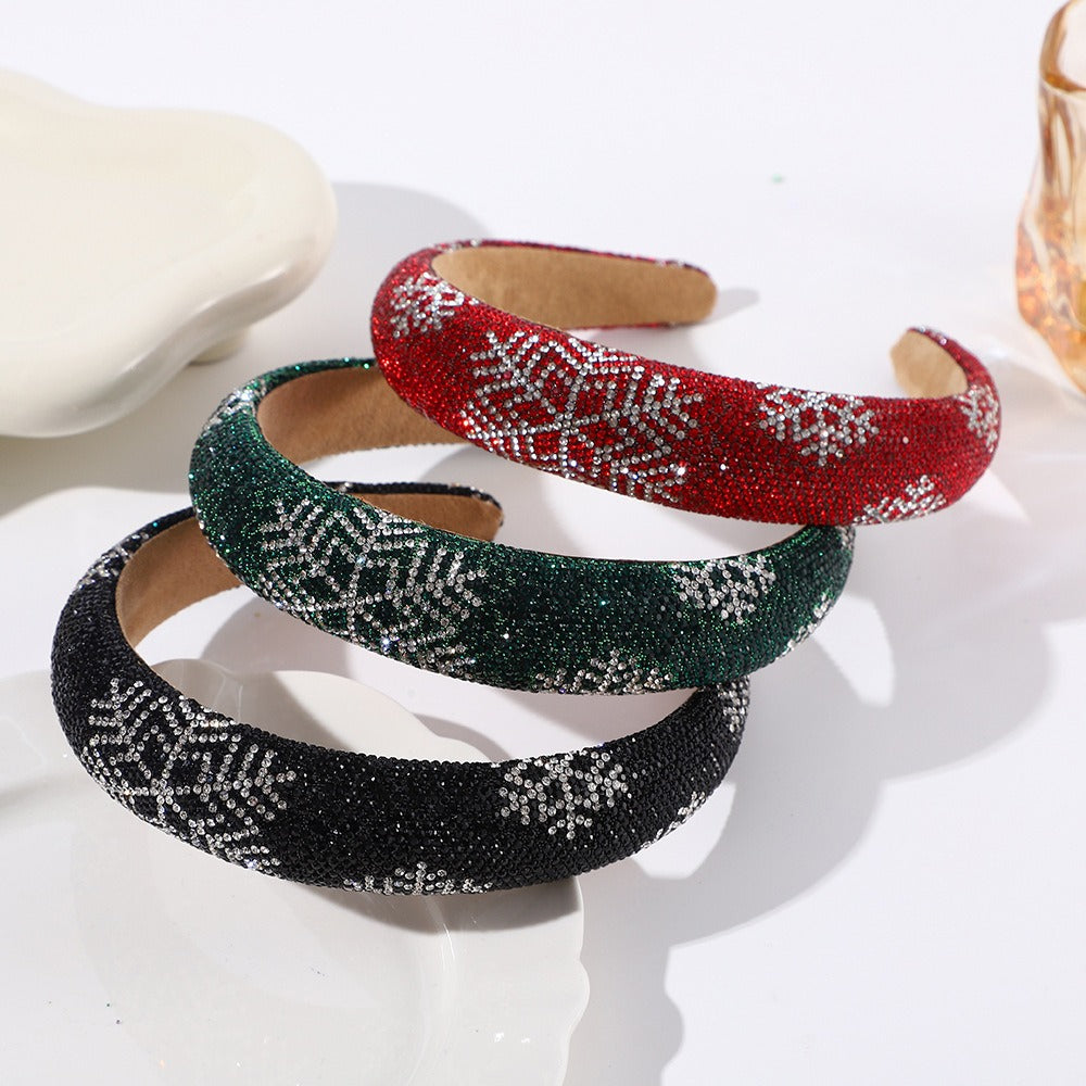 Christmas Snowflake Rhinestone Sponge Wide Hair Accessory